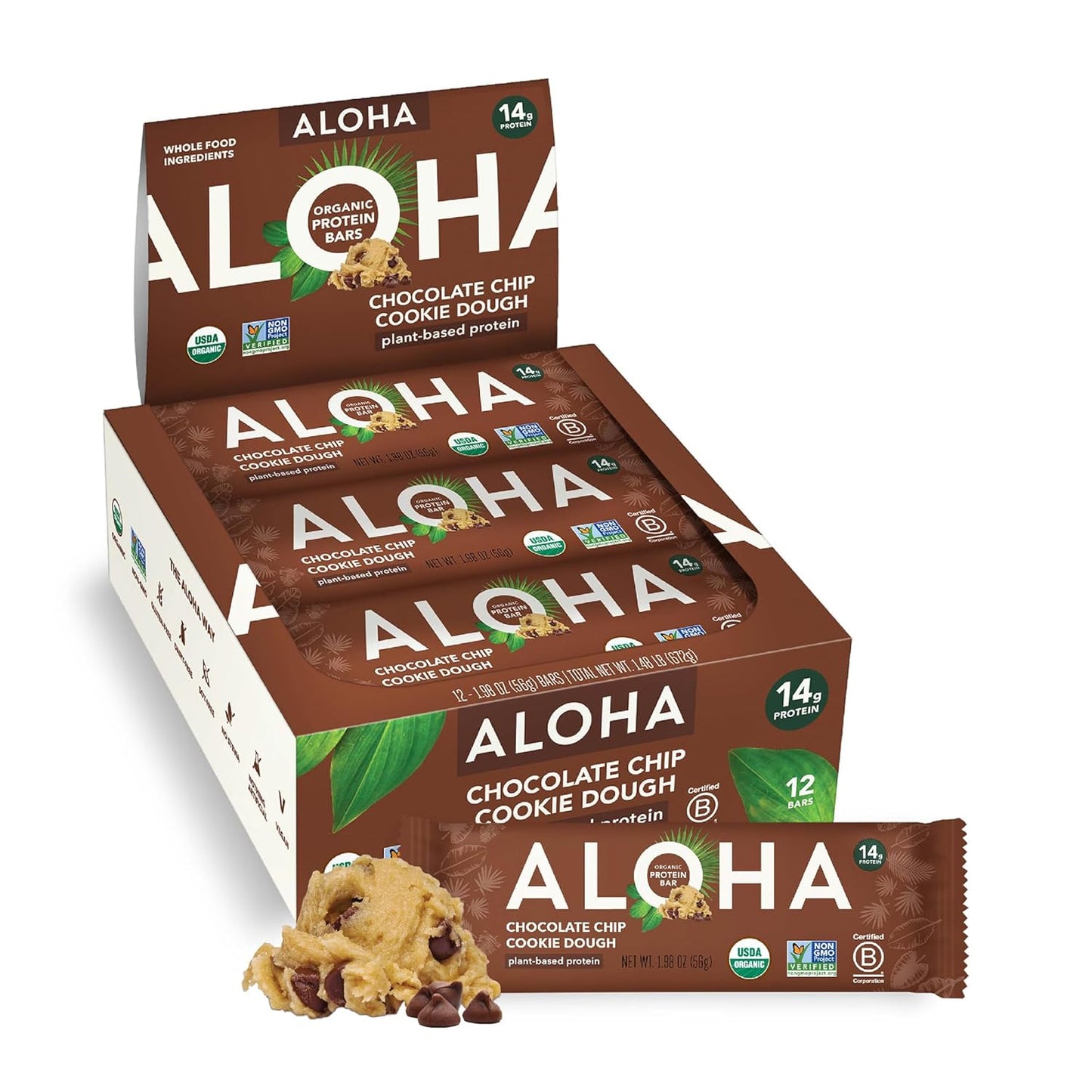 Aloha Organic Plant Based Protein Bars Chocolate Chip Cookie Dough