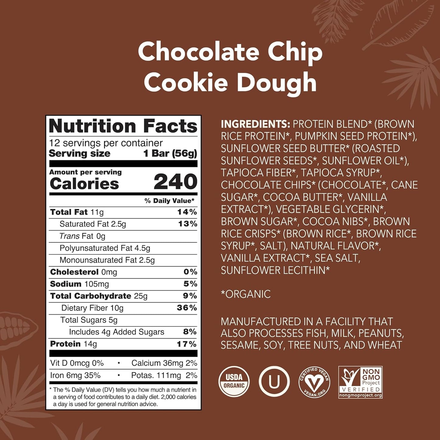 Aloha Organic Plant Based Protein Bars Chocolate Chip Cookie Dough