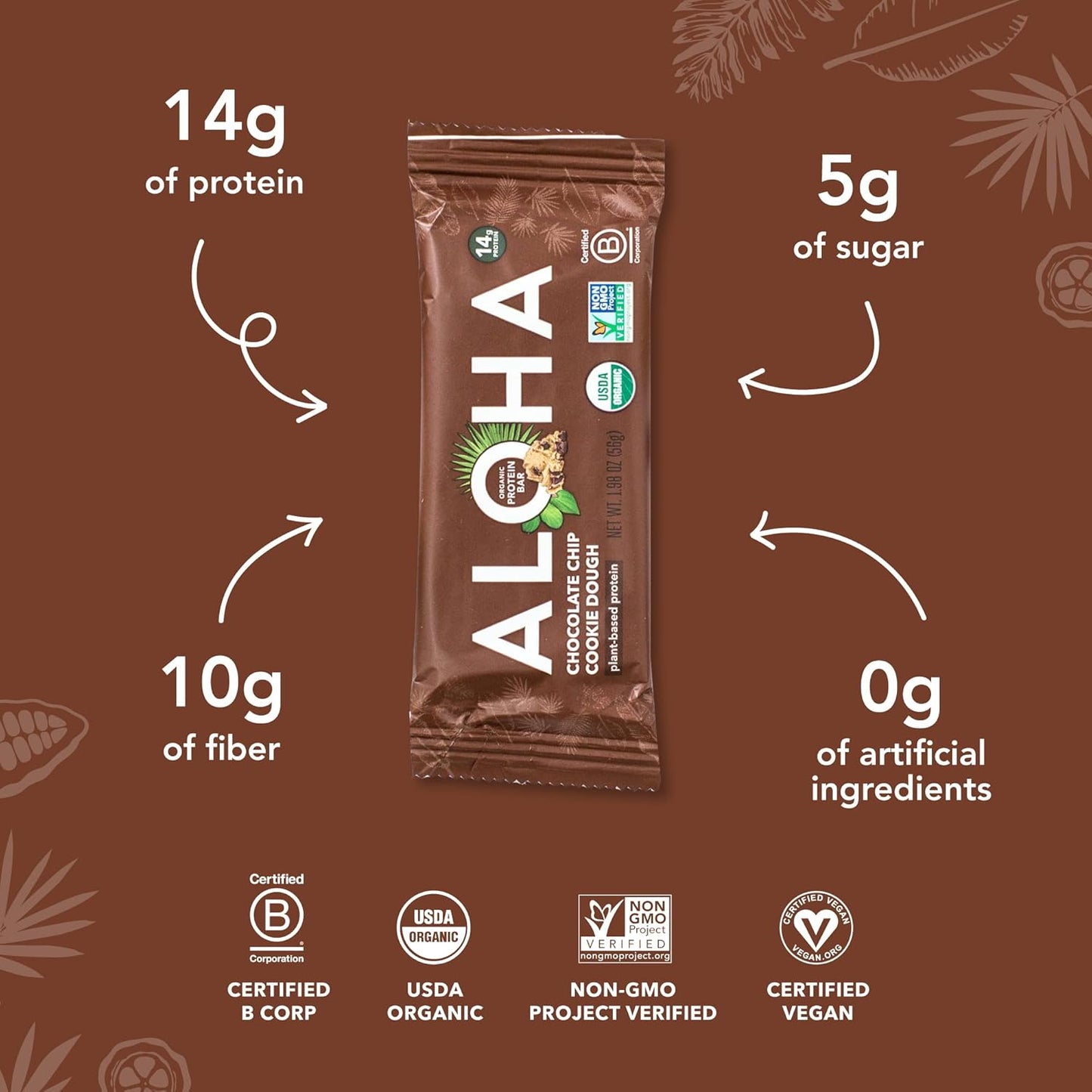 Aloha Organic Plant Based Protein Bars Chocolate Chip Cookie Dough