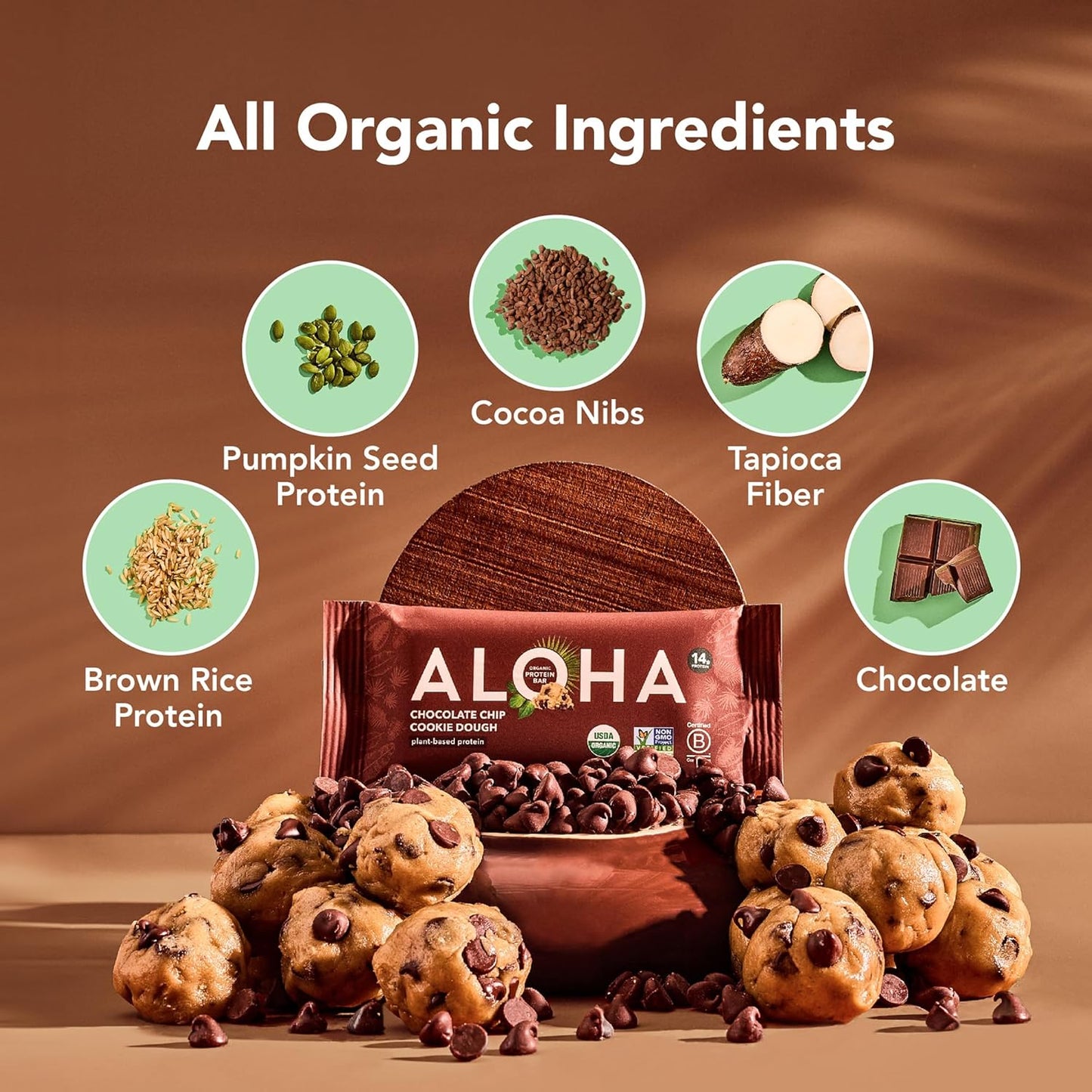 Aloha Organic Plant Based Protein Bars Chocolate Chip Cookie Dough