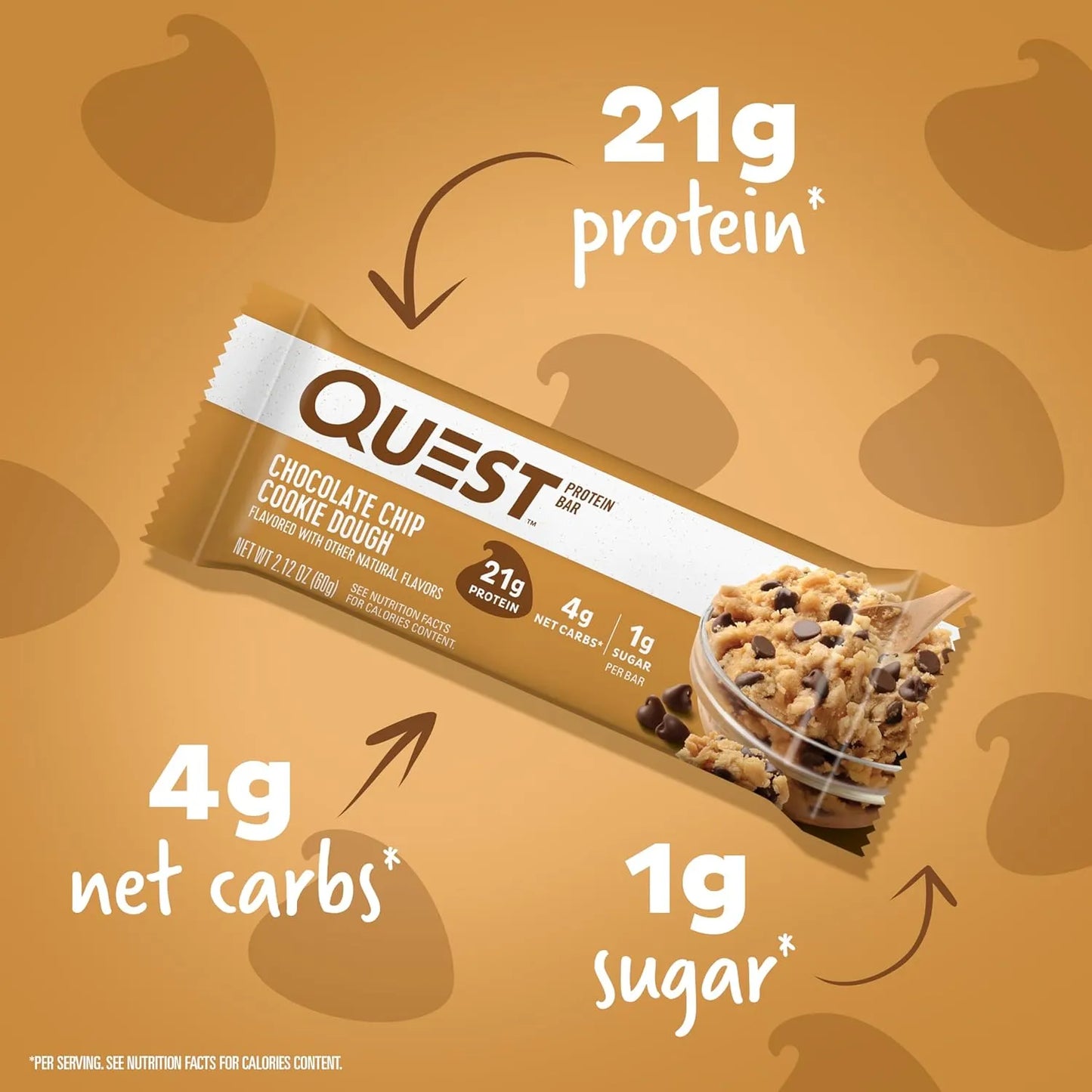 Quest Nutrition Chocolate Chip Cookie Dough Protein Bars, High Protein, Gluten Free