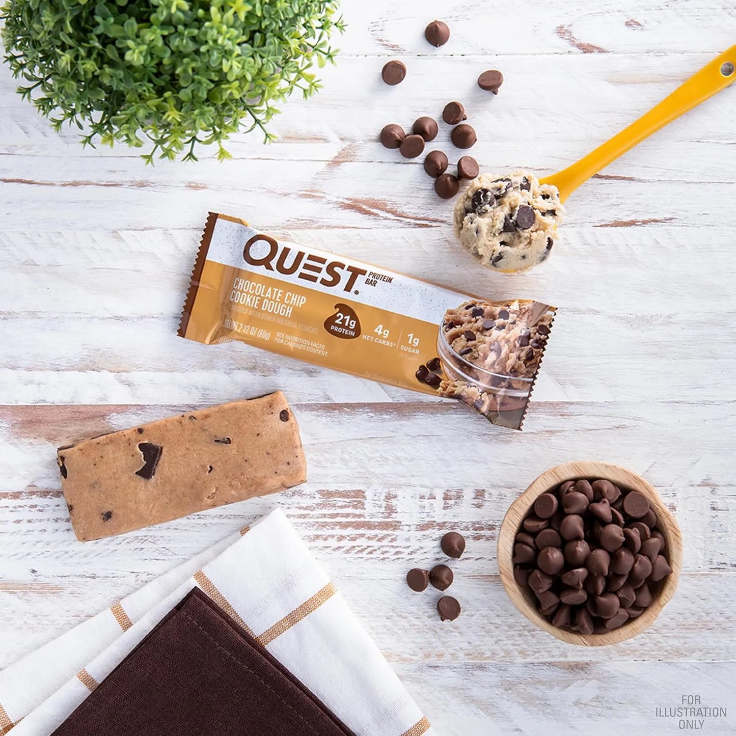 Quest Nutrition Chocolate Chip Cookie Dough Protein Bars, High Protein, Gluten Free