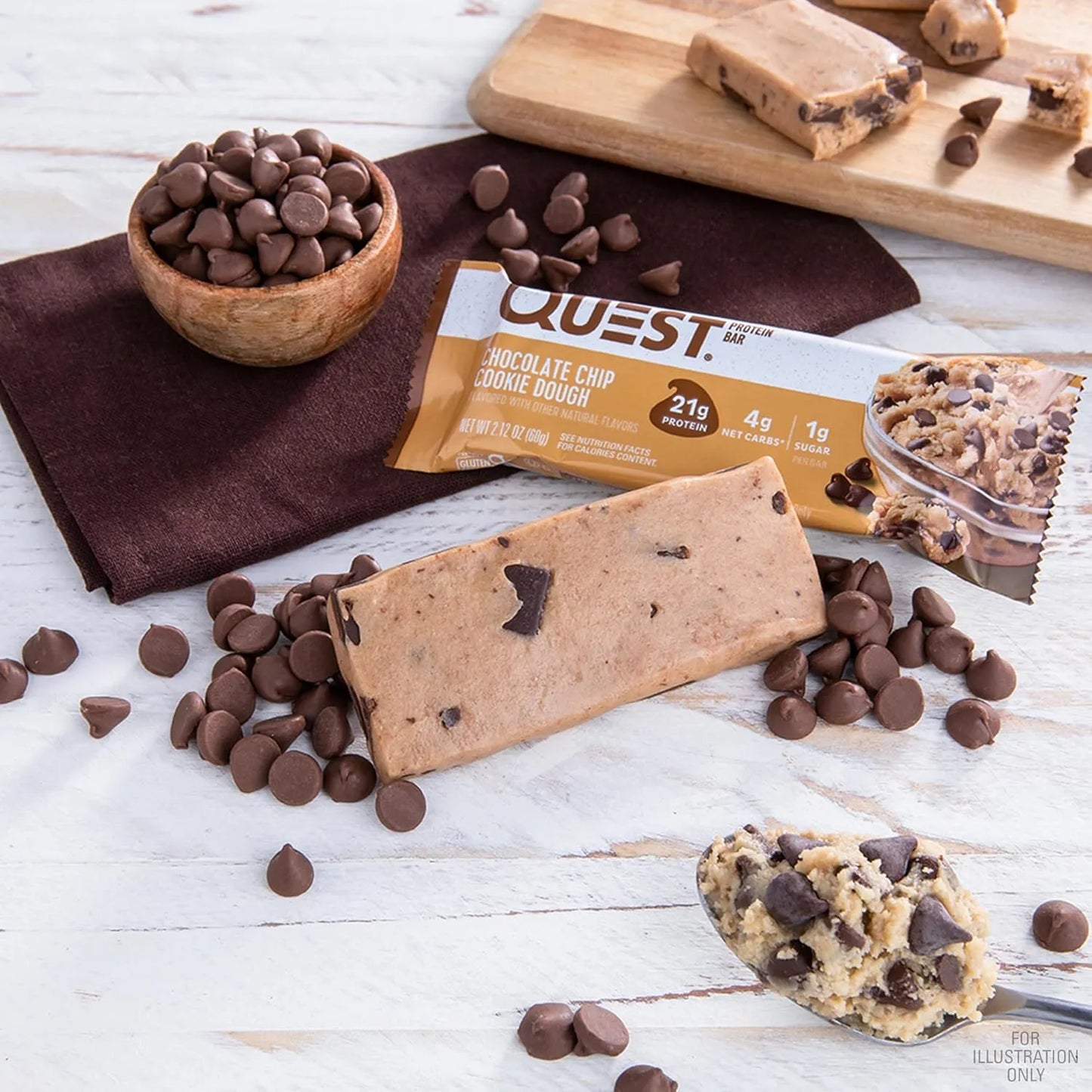 Quest Nutrition Chocolate Chip Cookie Dough Protein Bars, High Protein, Gluten Free