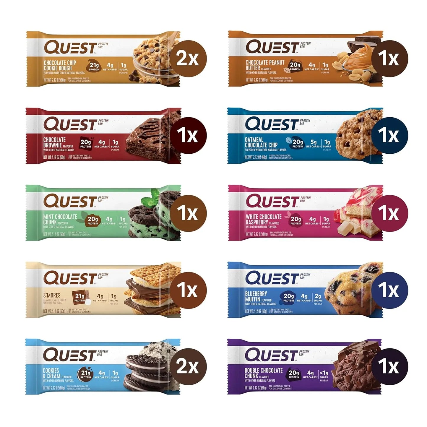 Quest Nutrition Chocolate Chip Cookie Dough Protein Bars, High Protein, Gluten Free