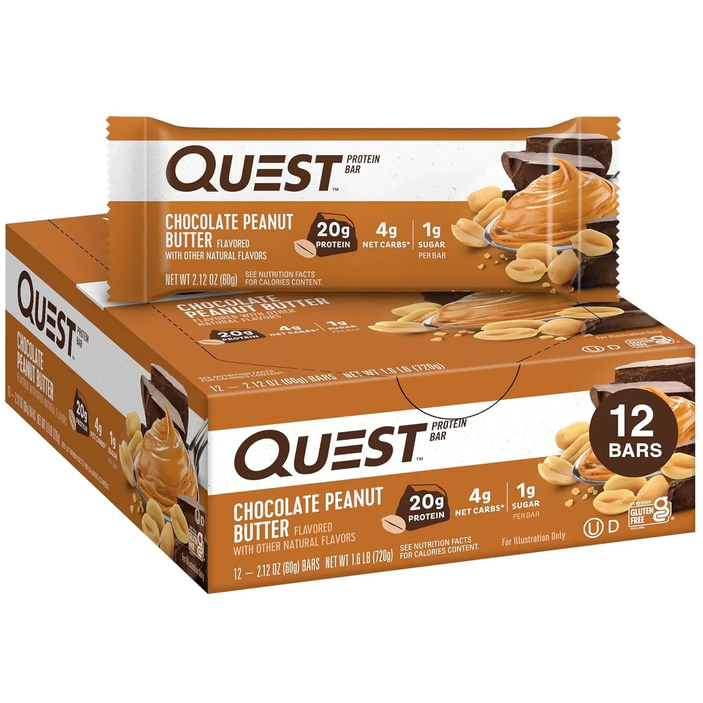 Quest Nutrition Chocolate Chip Cookie Dough Protein Bars, High Protein, Gluten Free