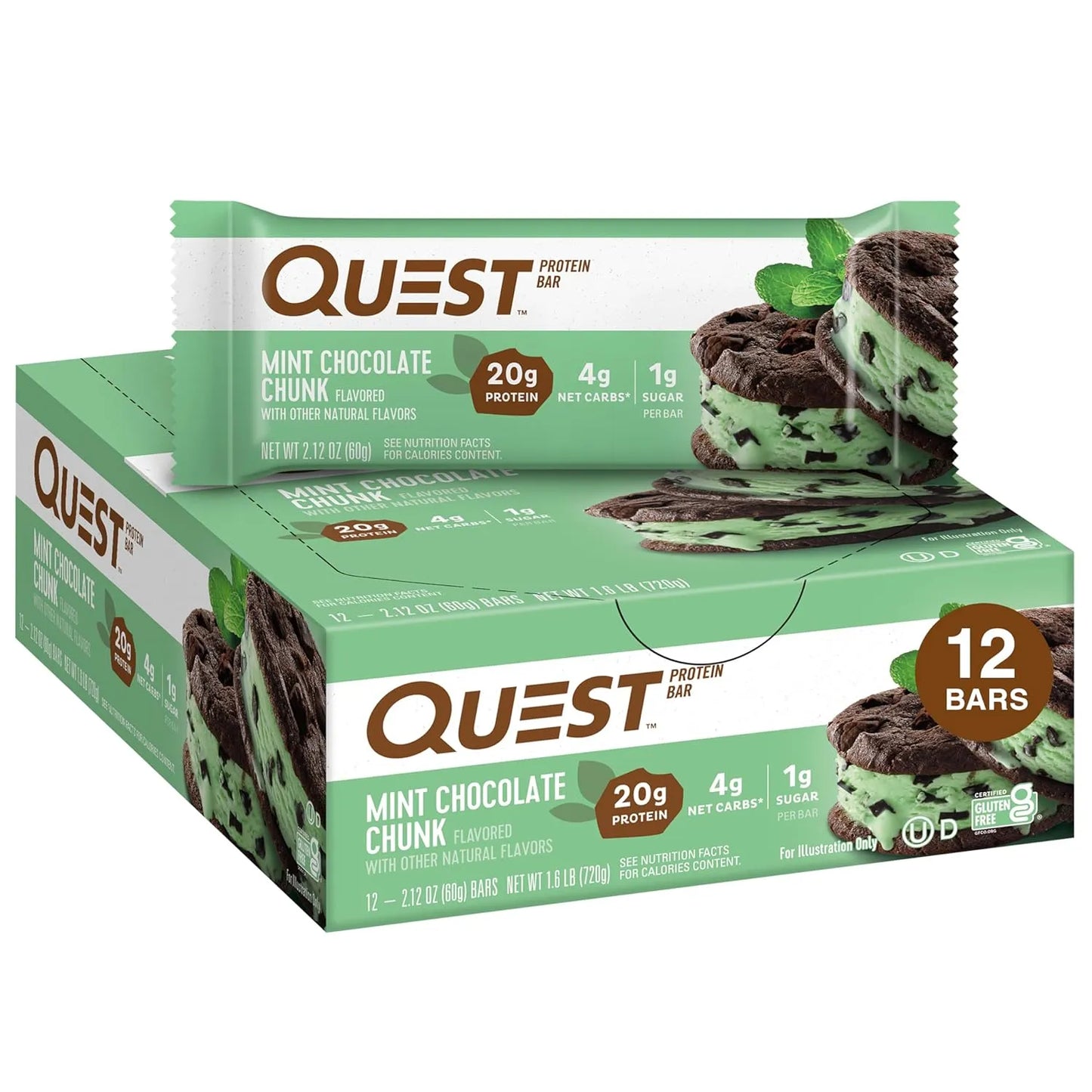 Quest Nutrition Chocolate Chip Cookie Dough Protein Bars, High Protein, Gluten Free