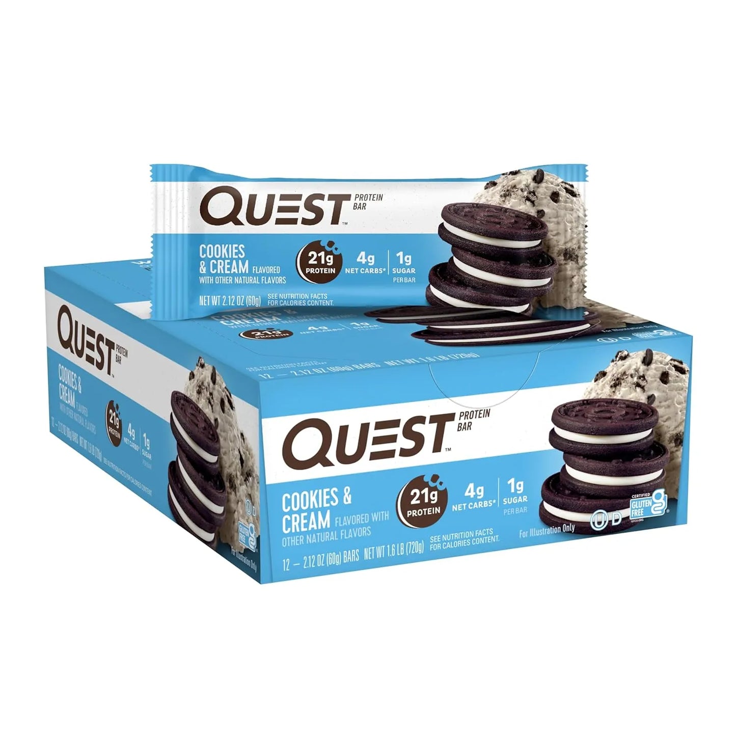 Quest Nutrition Chocolate Chip Cookie Dough Protein Bars, High Protein, Gluten Free