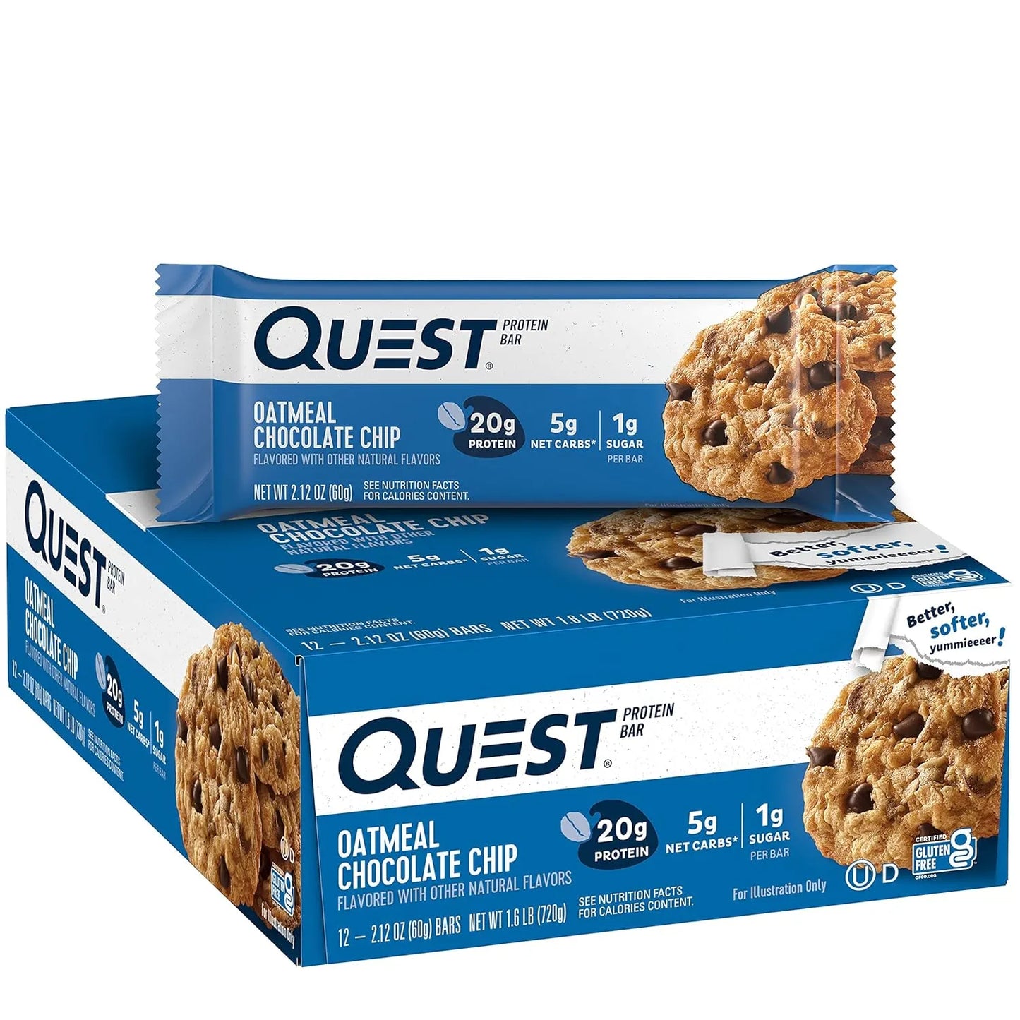 Quest Nutrition Chocolate Chip Cookie Dough Protein Bars, High Protein, Gluten Free